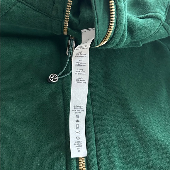 NWT lululemon Full Zip Hoodie Everglade Green/Gold Zip Sz 4 - Picture 4 of 6